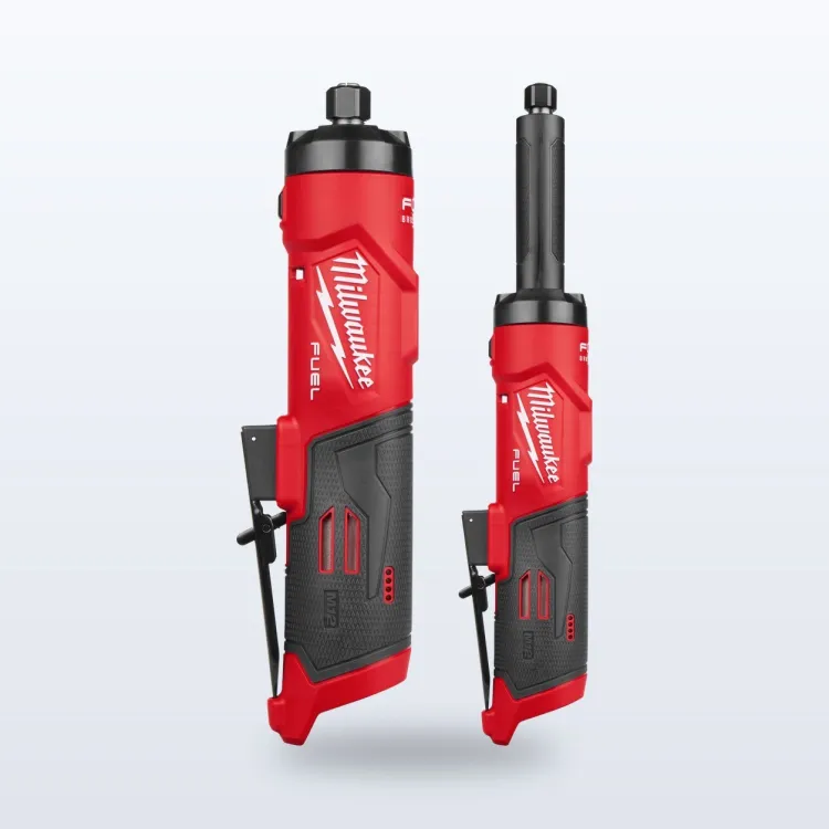 Milwaukee M12 FUEL straight die grinder with a red and black body