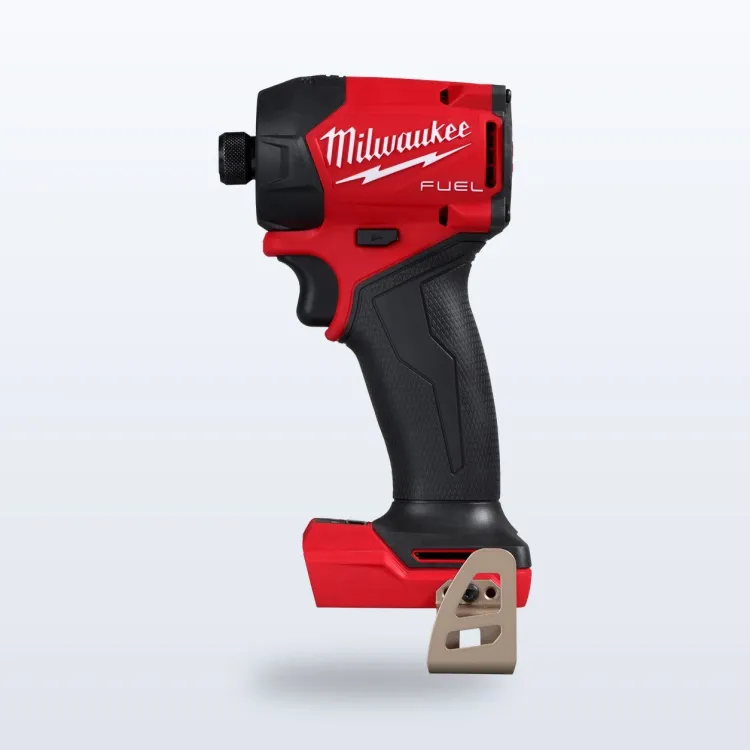Red and black Milwaukee M18 FUEL SURGE hydraulic driver against a black background