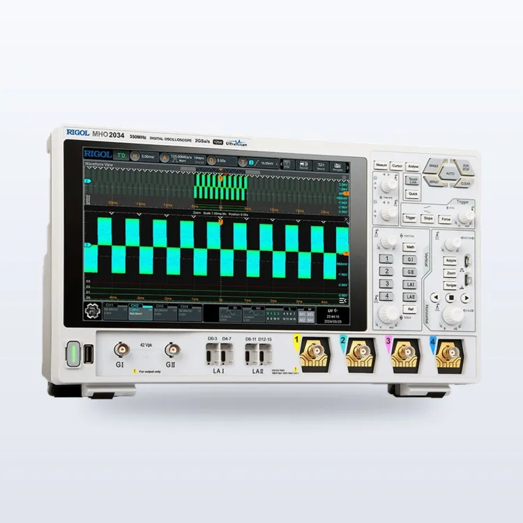 Rigol MHO2000 mixed-signal oscilloscope displaying several waveforms