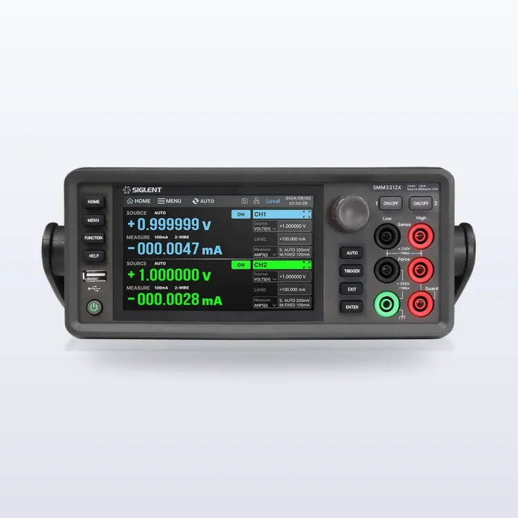 Siglent SMM3000X series source-measure unit with its 5-inch touchscreen
