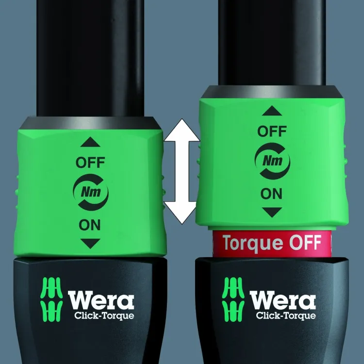 Wera Click-Torque Lock handle with the green collar raised to show the red Torque OFF band