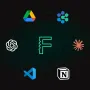 Flux mark ringed by other AI tool logos