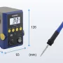 Hakko FX-971 soldering station beside its FX-9701 handpiece, with the station dimensions marked
