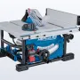Blue HERCULES compact table saw with its rip fence extended to the side